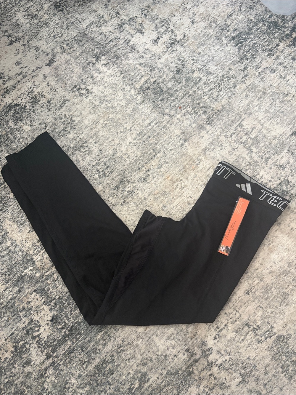 adidas Black Techfit Leggings with White Logo Print